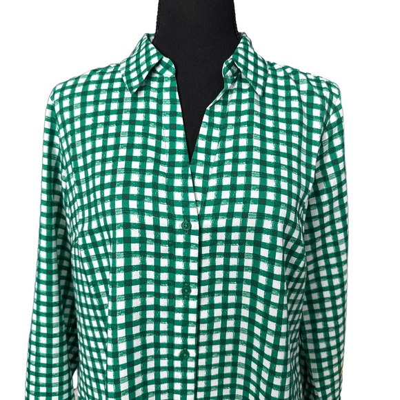 Ann Taylor NWT Plaid Essential Shirt In Bright Kelly Green-Size Petite Large - Picture 4 of 10